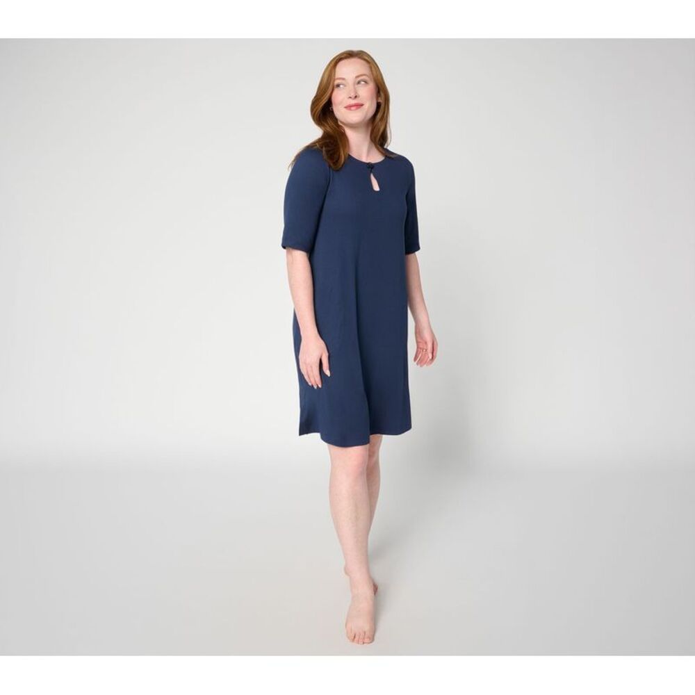 Cuddl Duds Women's Plus Sz Dress 2X Flexwear Tee Lounge Blue